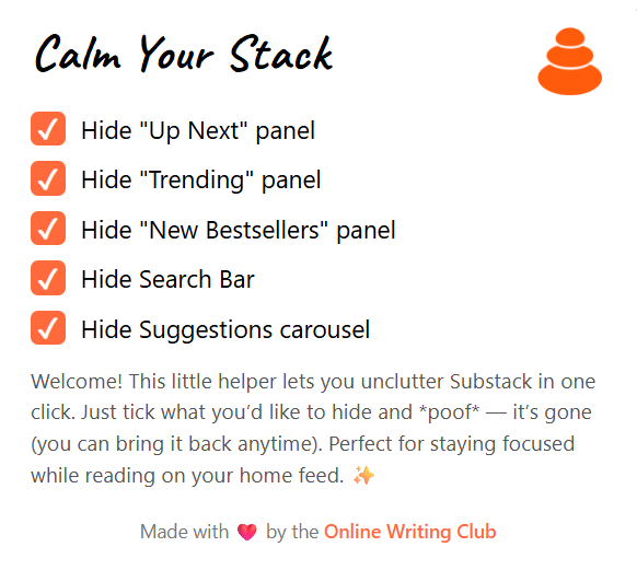 Calm Your Stack popup screenshot